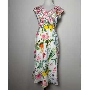 Tadashi Shoji Floral V-Neck Midi Dress 2 Botanical Designer Garden Party Wedding